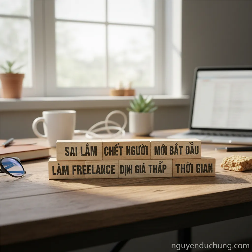 Dưới đây là 6 từ khóa hoặc cụm từ khóa chính từ tiêu đề "5 sai lầm "chết người" khi mới bắt đầu làm Freelance":