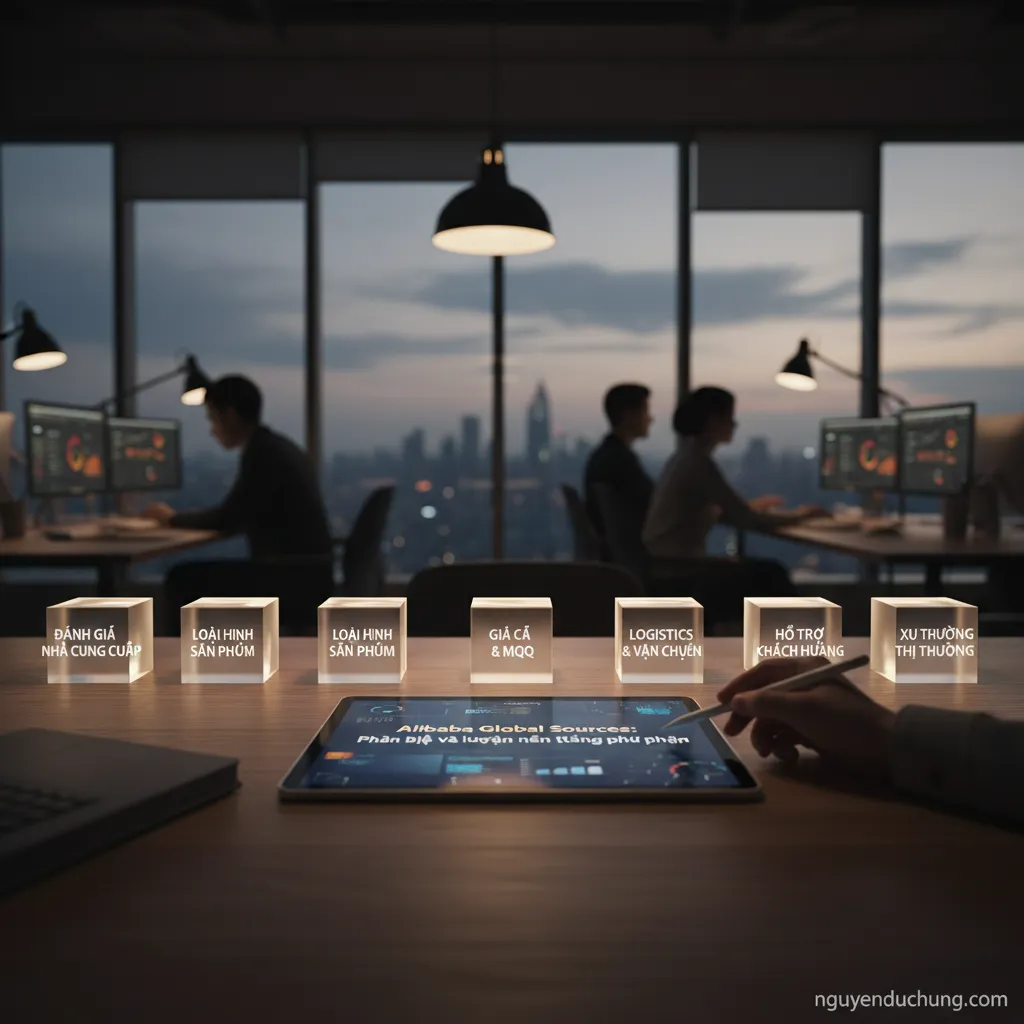 Dựa trên tiêu đề "Alibaba Global Sources: Phân biệt và lựa chọn nền tảng phù hợp", 6 từ khóa hoặc cụm từ khóa chính có thể là: