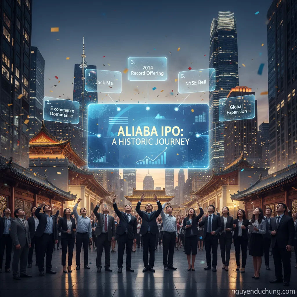 Dựa trên tiêu đề "Alibaba IPO: Chặng đường lịch sử của một trong những công ty công nghệ lớn nhất", 6 từ khóa hoặc cụm từ khóa chính có thể là: