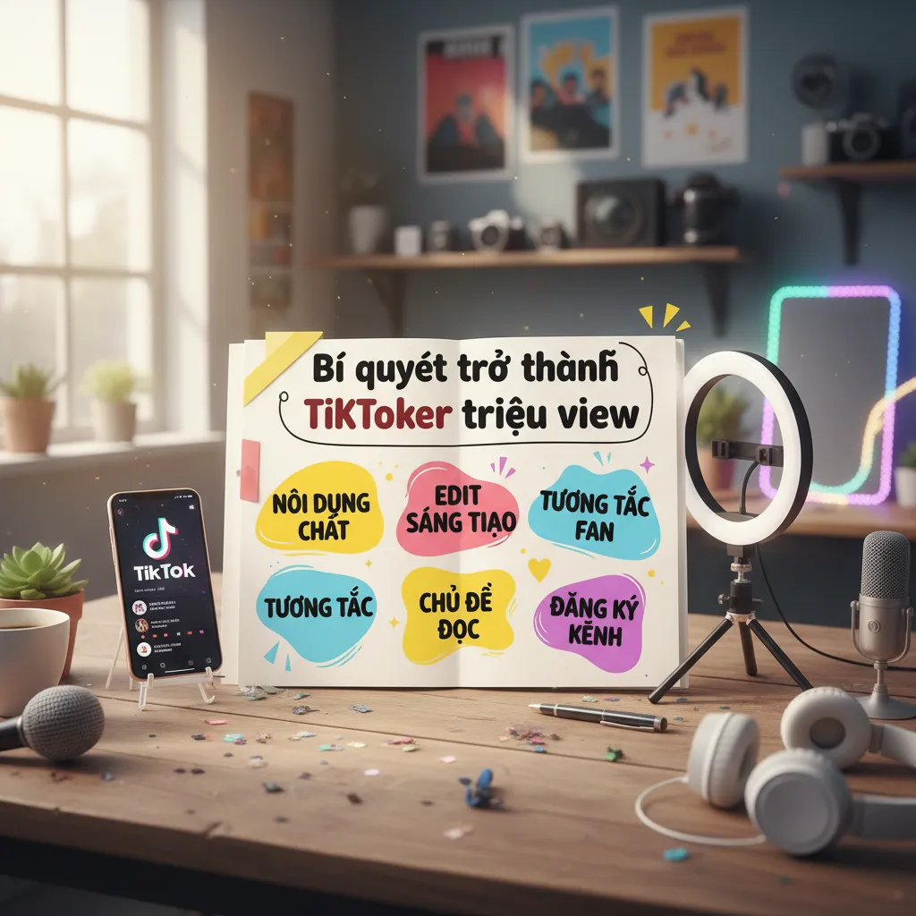 Dựa trên tiêu đề "Bí quyết trở thành TikToker triệu view", 6 từ khóa hoặc cụm từ khóa chính có thể là: