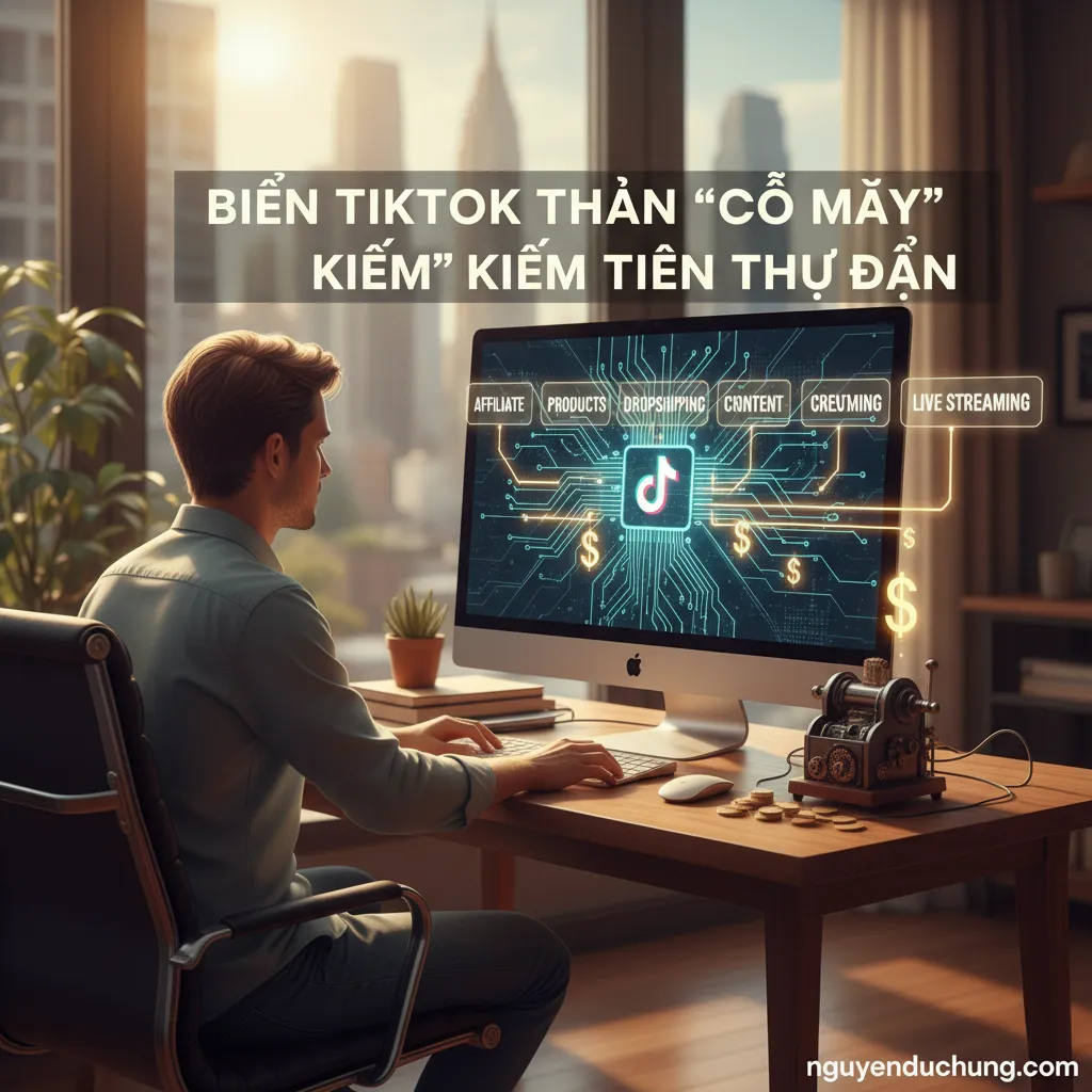 Dựa trên tiêu đề "Biến TikTok thành “cỗ máy” kiếm tiền thụ động", đây là 6 từ khóa hoặc cụm từ khóa chính: