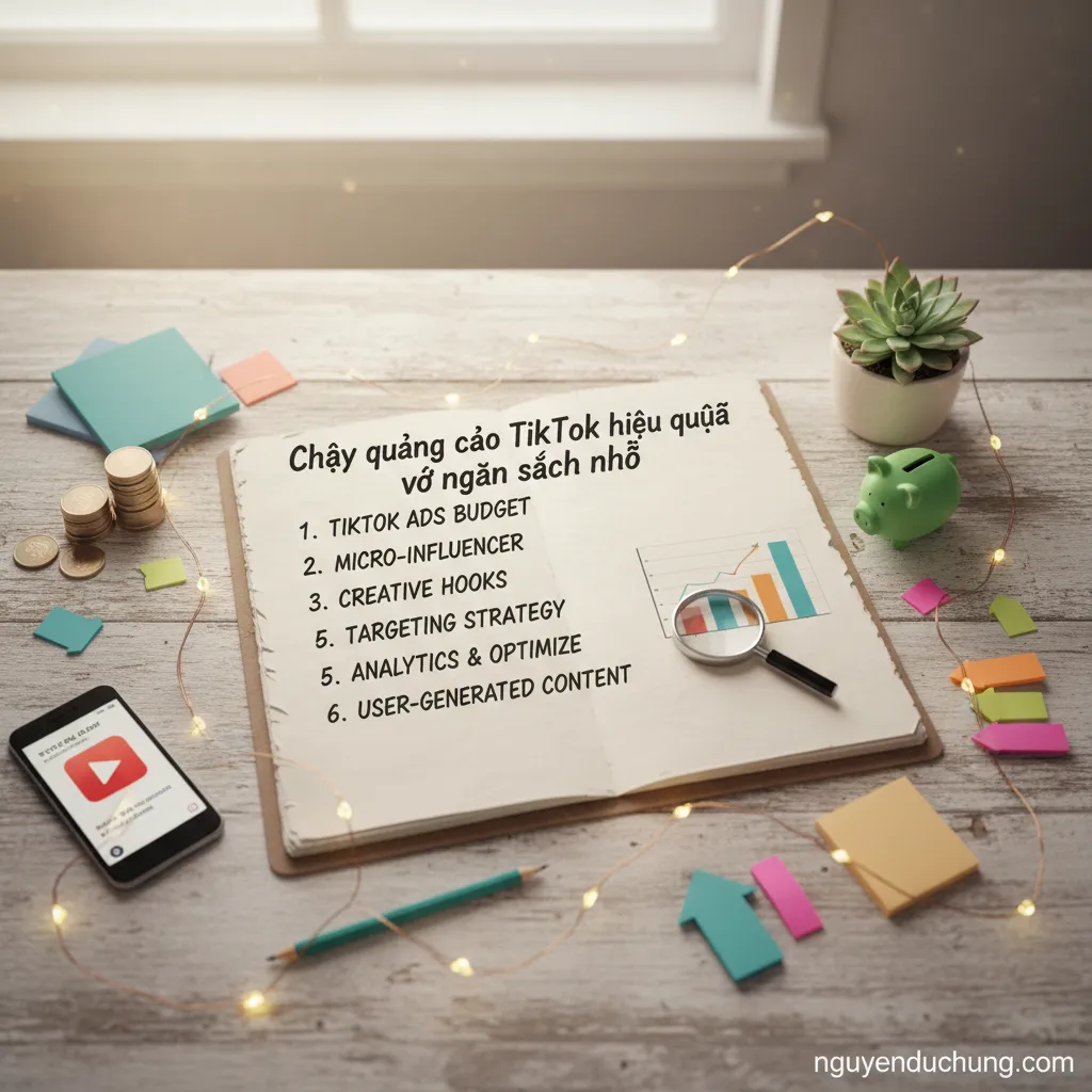 Dựa trên tiêu đề "Chạy quảng cáo TikTok hiệu quả với ngân sách nhỏ", đây là 6 từ khóa hoặc cụm từ khóa chính: