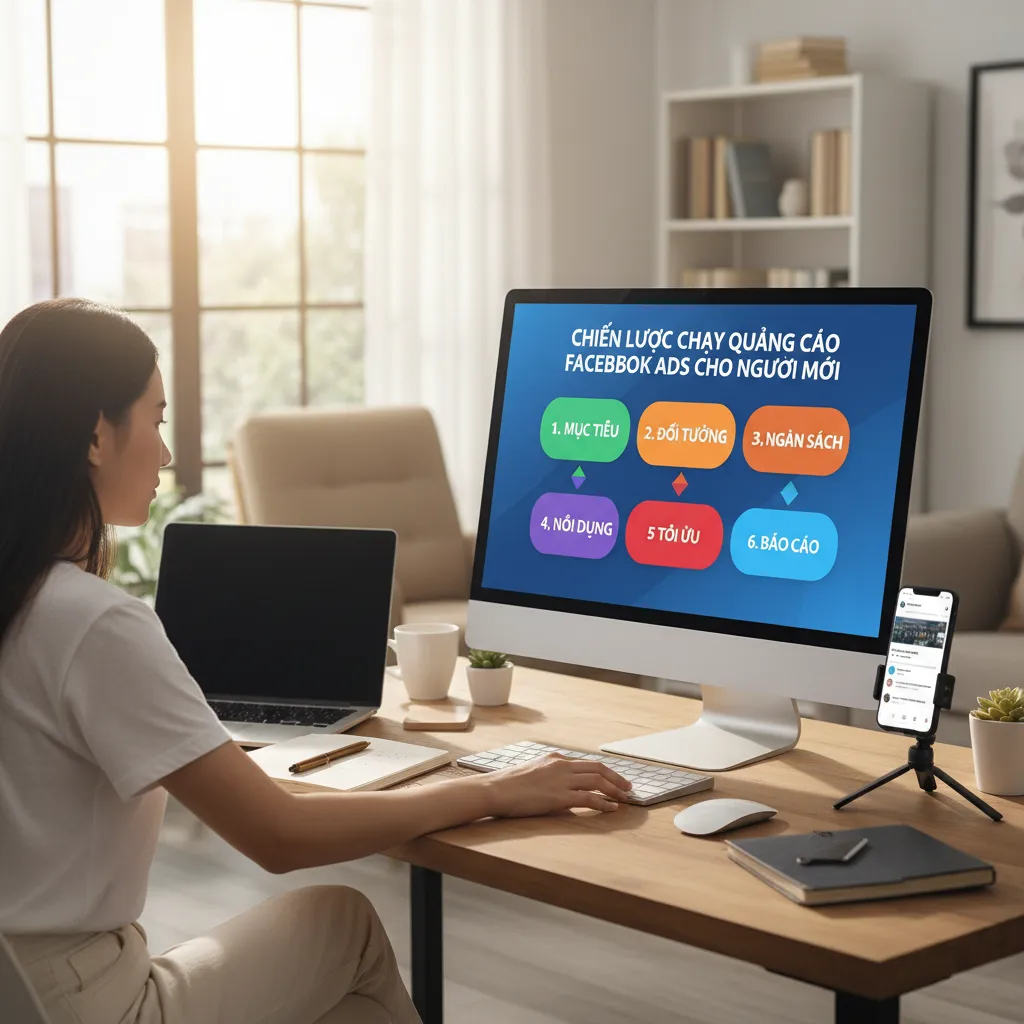 Dựa trên tiêu đề "Chiến lược chạy quảng cáo Facebook Ads cho người mới", 6 từ khóa hoặc cụm từ khóa chính có thể là: