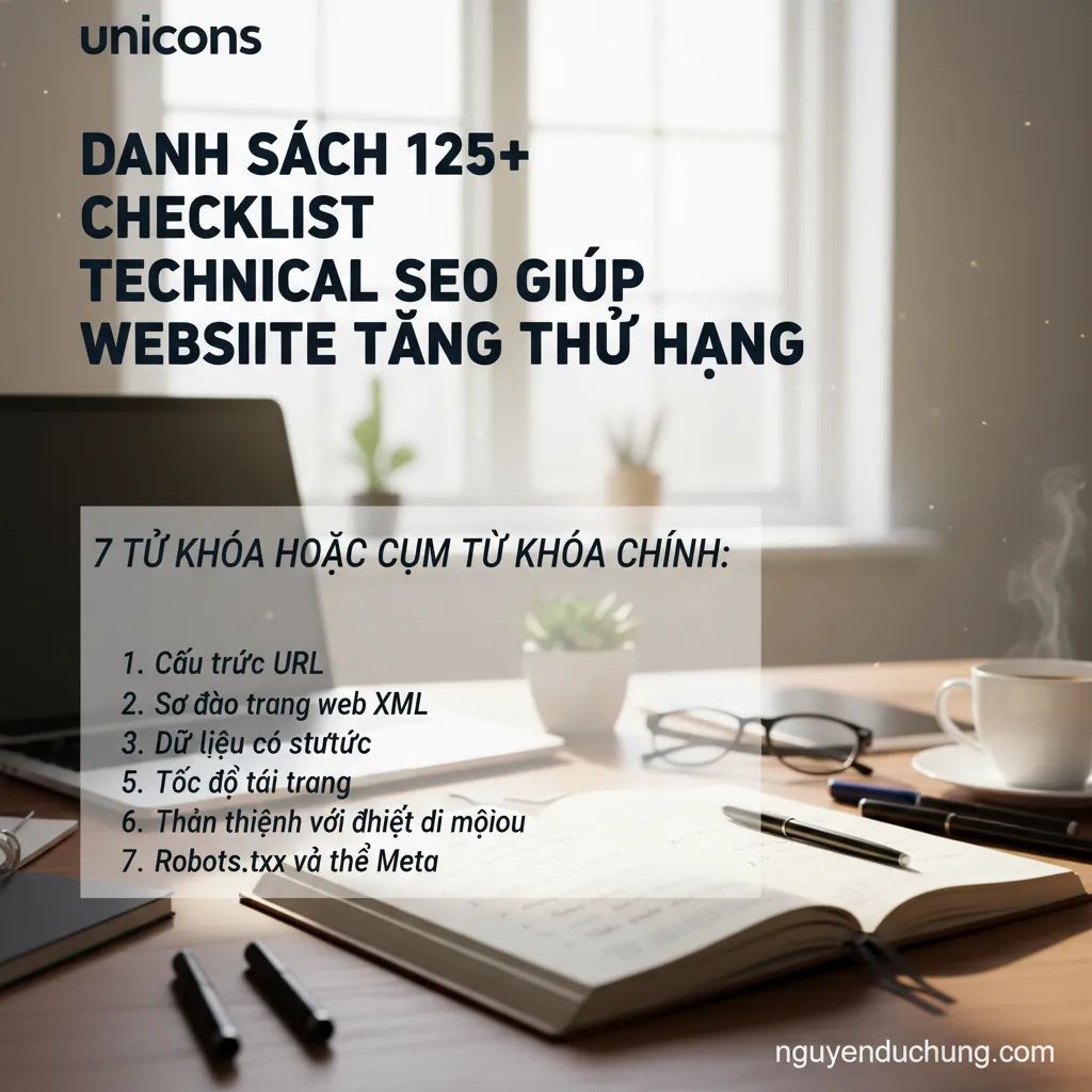 Dựa trên tiêu đề "Danh Sách 125+ Checklist Technical SEO Giúp Website Tăng Thứ Hạng", đây là 7 từ khóa hoặc cụm từ khóa chính: