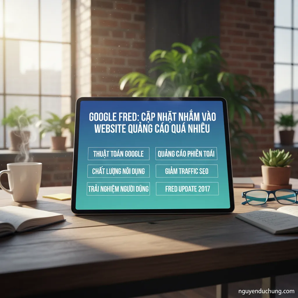 Dựa trên tiêu đề "Google Fred: Cập Nhật Nhắm Vào Website Quảng Cáo Quá Nhiều", đây là 6 từ khóa hoặc cụm từ khóa chính: