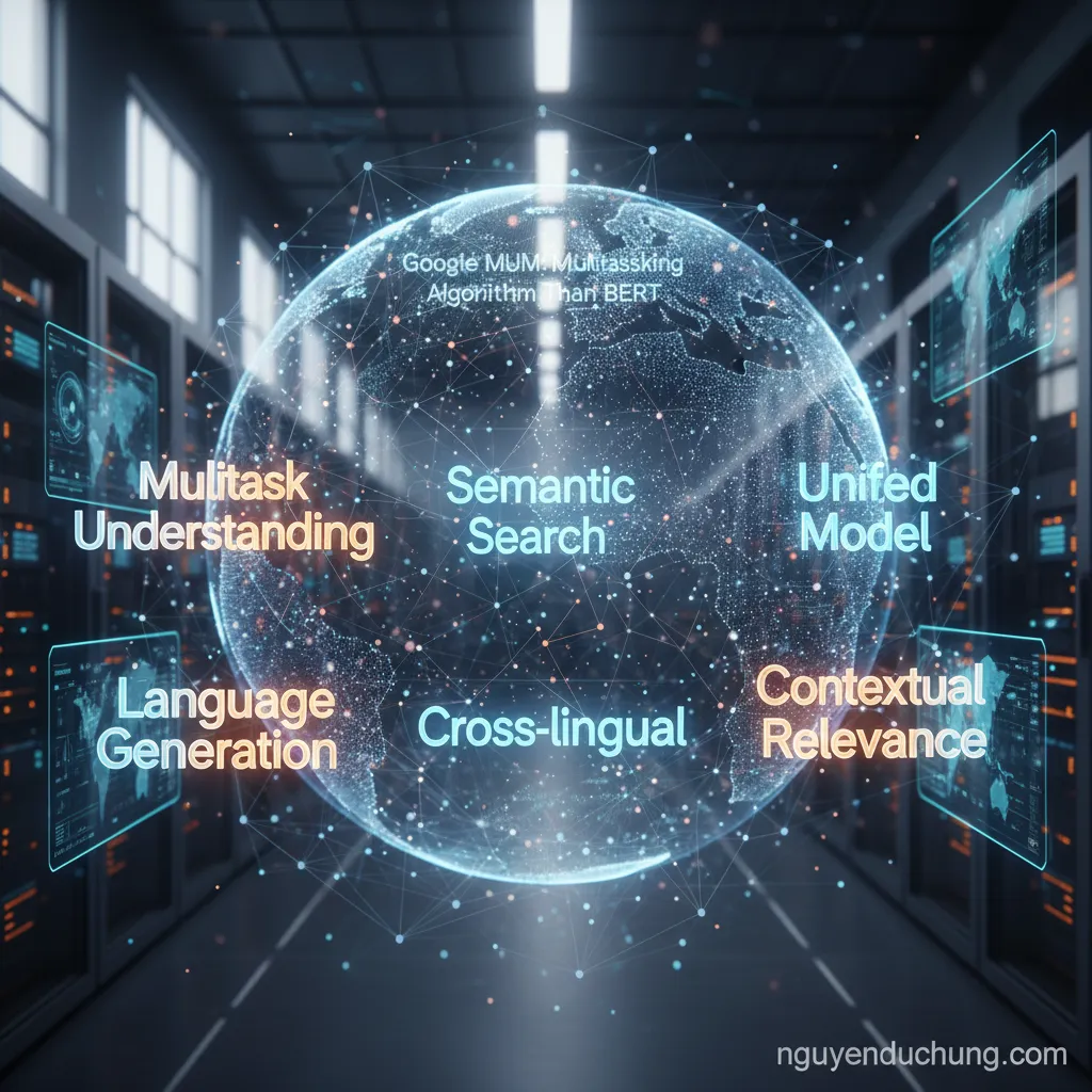 Dựa trên tiêu đề "Google MUM: Thuật Toán Đa Nhiệm Mạnh Mẽ Hơn BERT", đây là 6 từ khóa hoặc cụm từ khóa chính: