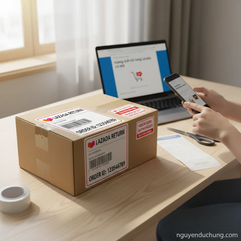 Hộp hàng Lazada dán nhãn hoàn trả