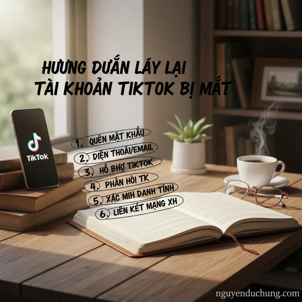 Dựa trên tiêu đề "Hướng dẫn lấy lại tài khoản TikTok bị mất", đây là 6 từ khóa hoặc cụm từ khóa chính: