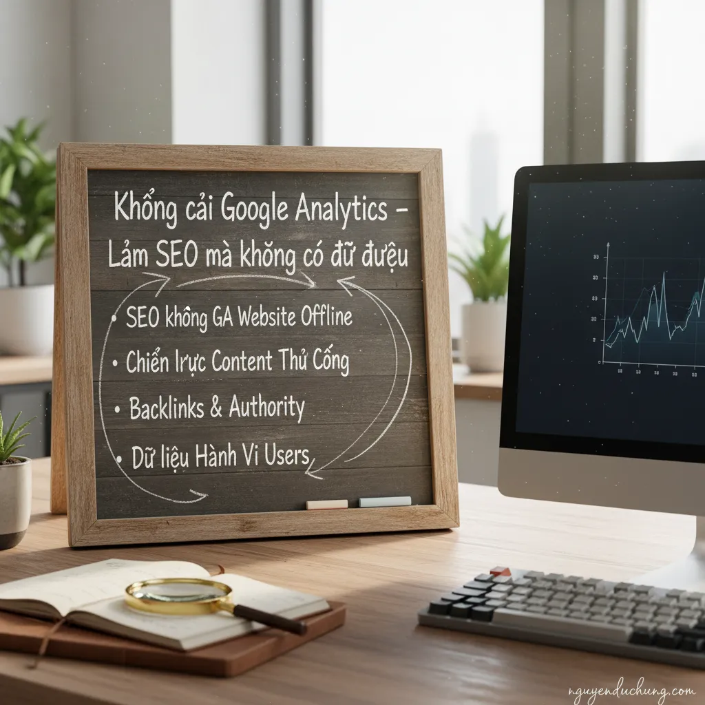 Dựa trên tiêu đề "Không cài Google Analytics – Làm SEO mà không có dữ liệu", đây là 6 từ khóa hoặc cụm từ khóa chính:
