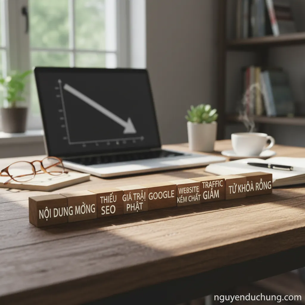 Dựa trên tiêu đề "Nội dung mỏng – Website thiếu giá trị trong mắt Google", đây là 6 từ khóa hoặc cụm từ khóa chính có thể được sử dụng: