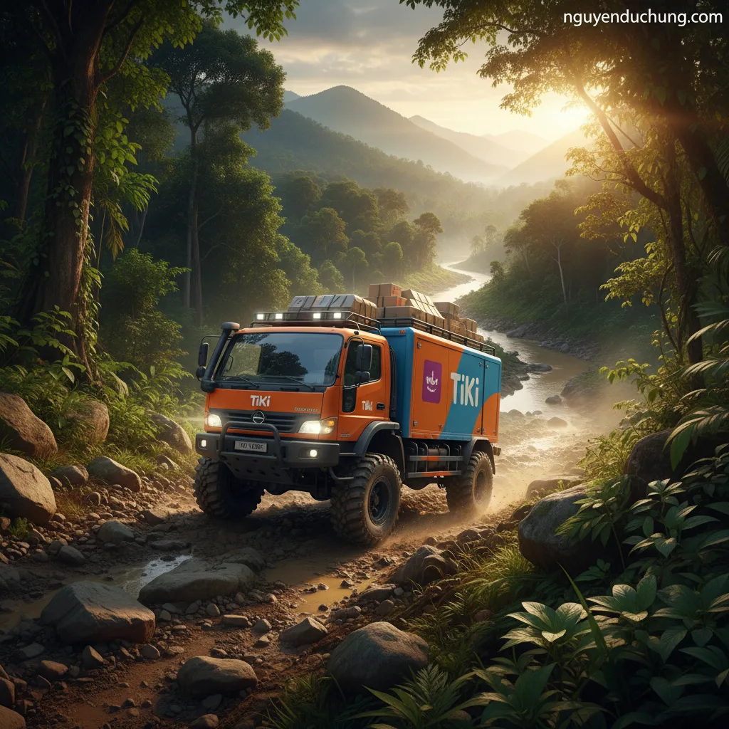 1. Xe tải Tiki giao hàng vượt địa hình hiểm trở