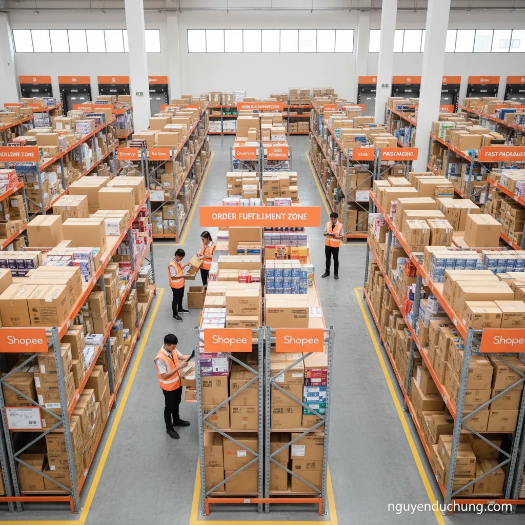 Kho hàng Shopee gọn gàng ngăn nắp