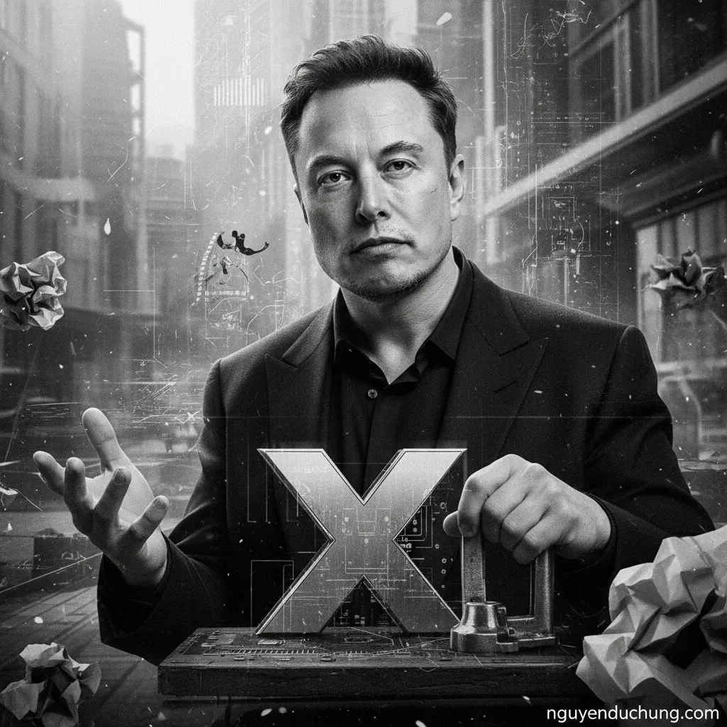 Elon Musk chân dung đen trắng