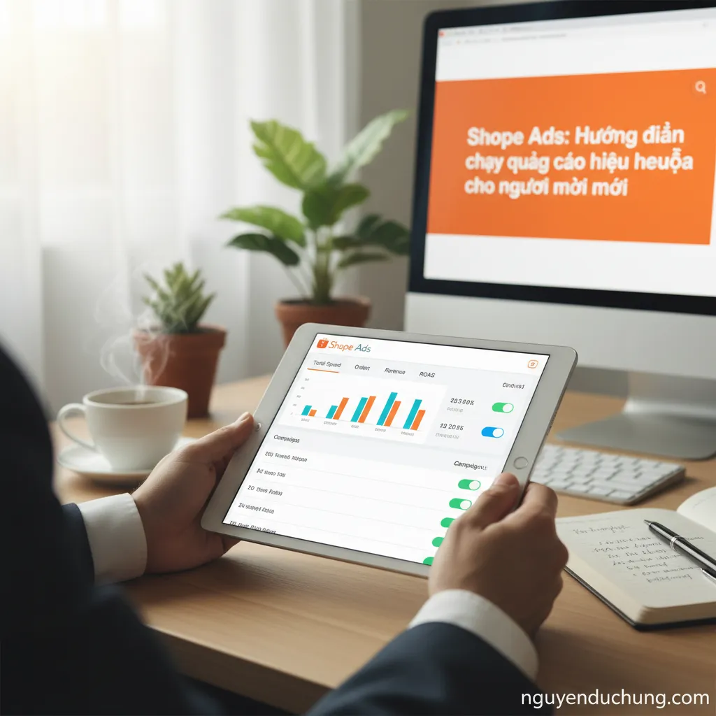 Bảng điều khiển Shopee Ads trên máy tính bảng