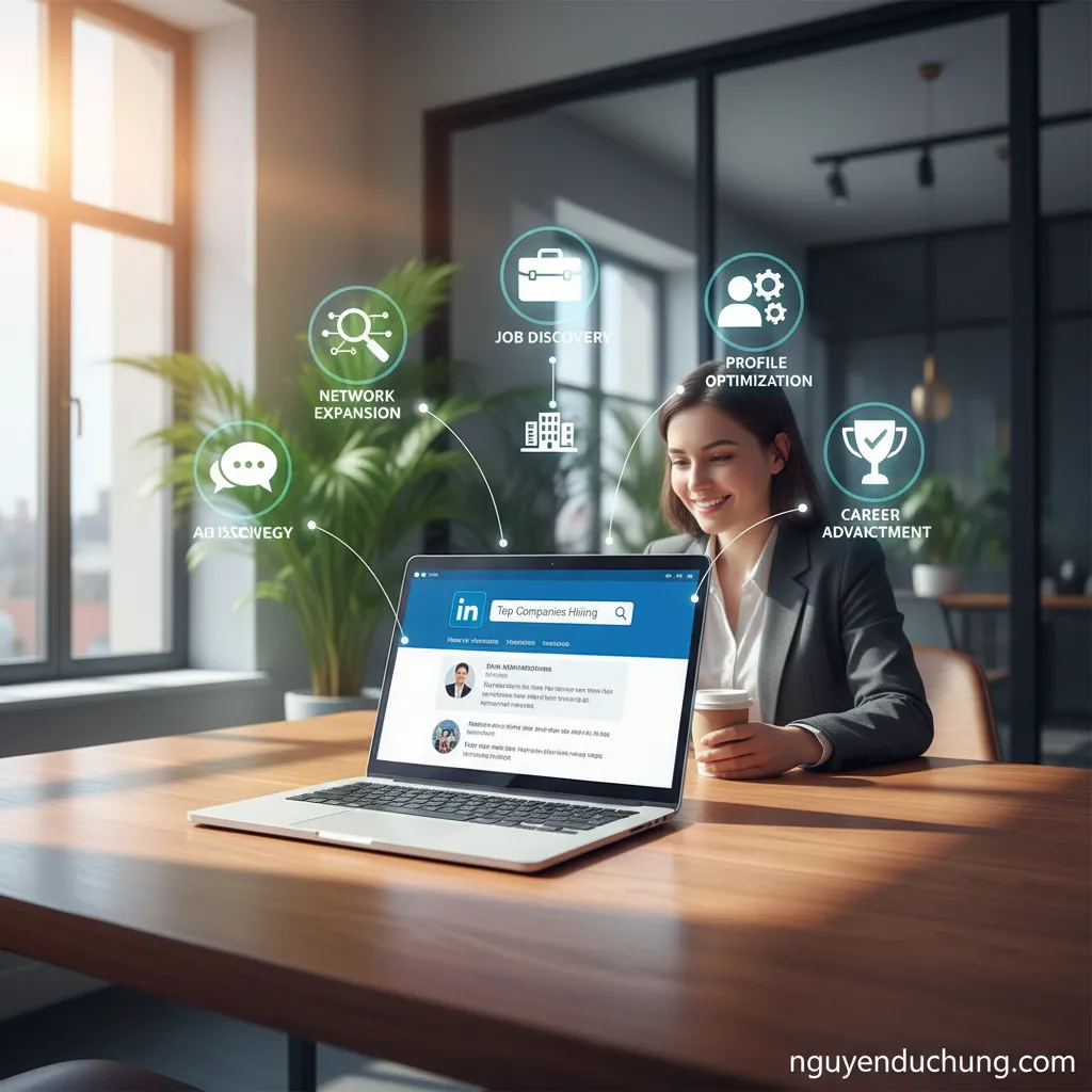 Dưới đây là 6 từ khóa hình ảnh độc đáo cho tiêu đề "Sử dụng LinkedIn để tìm việc làm ở các công ty hàng đầu":