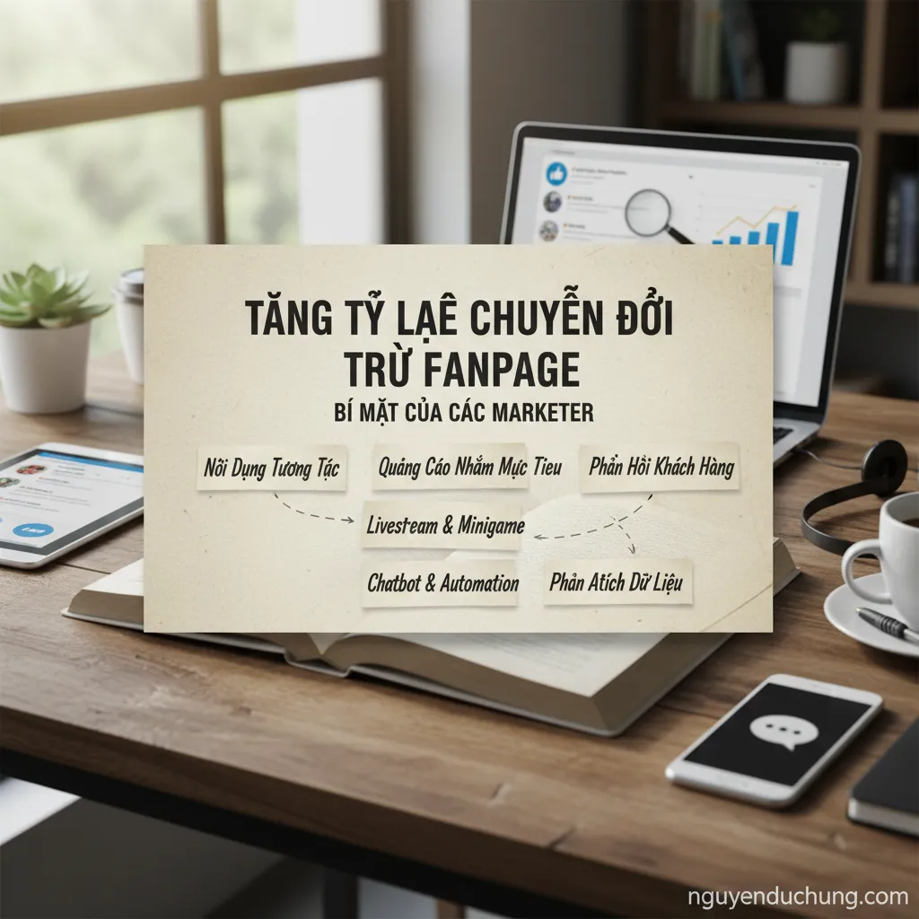 Dựa trên tiêu đề "Tăng tỷ lệ chuyển đổi từ Fanpage: Bí mật của các Marketer", 6 từ khóa hoặc cụm từ khóa chính có thể là:
