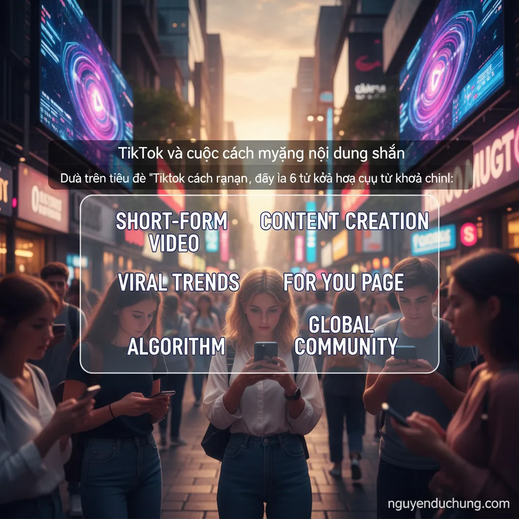 Dựa trên tiêu đề "TikTok và cuộc cách mạng nội dung ngắn", đây là 6 từ khóa hoặc cụm từ khóa chính:
