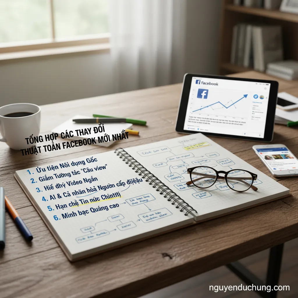 Dựa trên tiêu đề "Tổng hợp các thay đổi thuật toán Facebook mới nhất", 6 từ khóa hoặc cụm từ khóa chính có thể là: