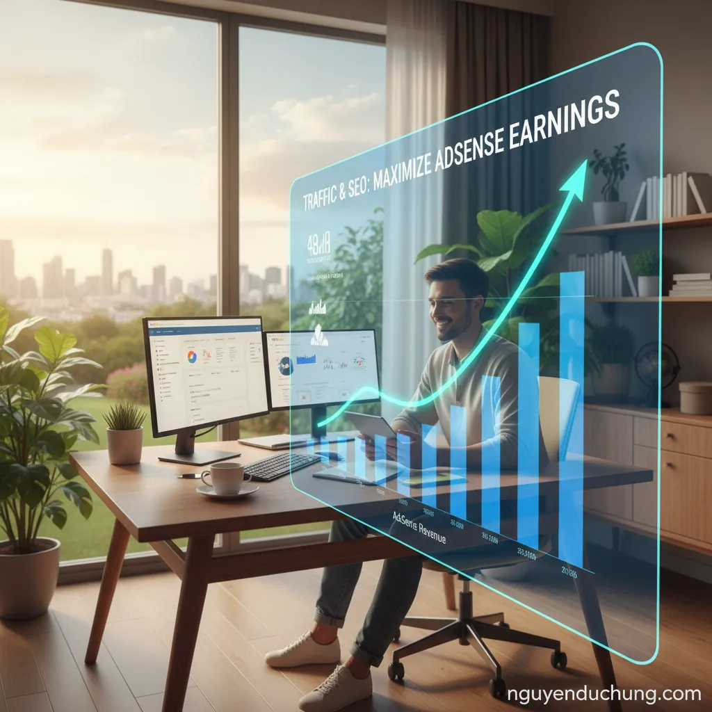 1. Biểu đồ tăng trưởng lưu lượng truy cập website với AdSense