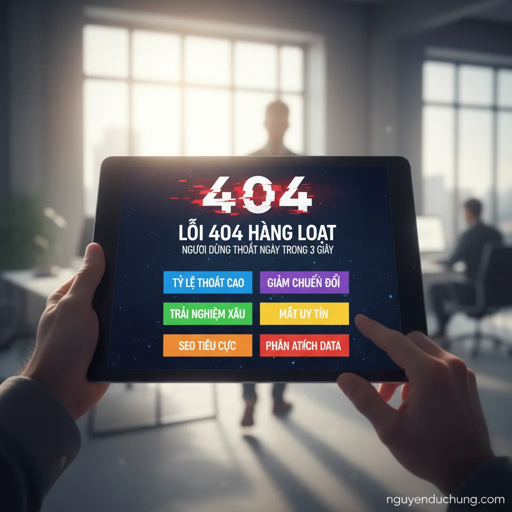 Dựa trên tiêu đề "Trang lỗi 404 hàng loạt – Người dùng thoát ngay trong 3 giây", đây là 6 từ khóa hoặc cụm từ khóa chính: