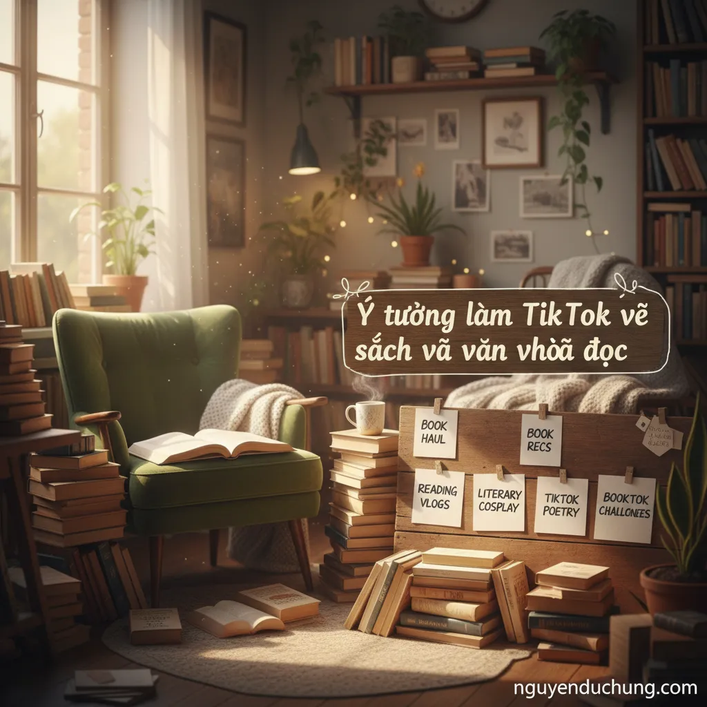 Dựa trên tiêu đề "Ý tưởng làm TikTok về sách và văn hóa đọc", 6 từ khóa hoặc cụm từ khóa chính có thể là: