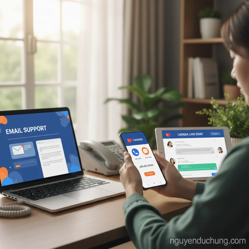 Liên hệ Lazada qua điện thoại, email, chat