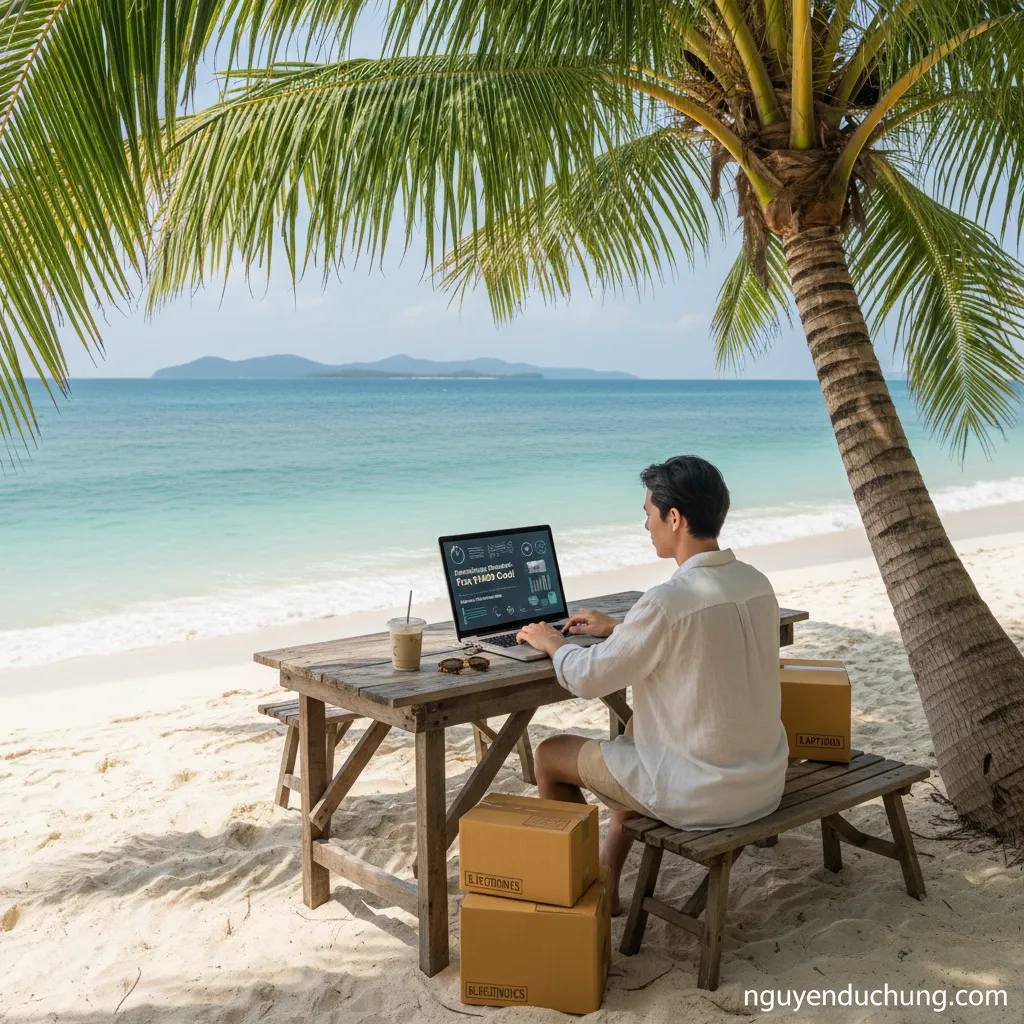 Dropshipping laptop bên bờ biển