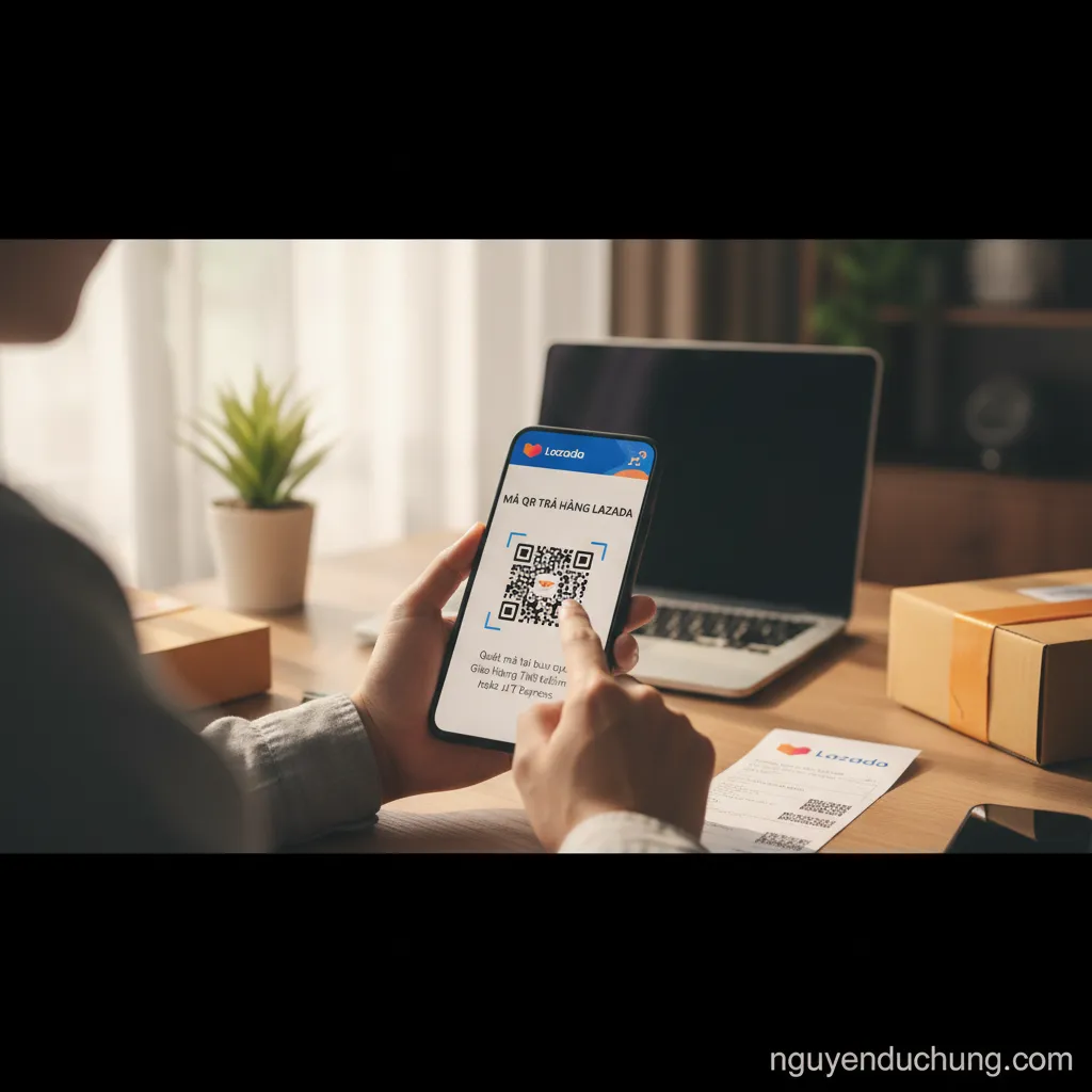 Mã QR trả hàng Lazada trên điện thoại
