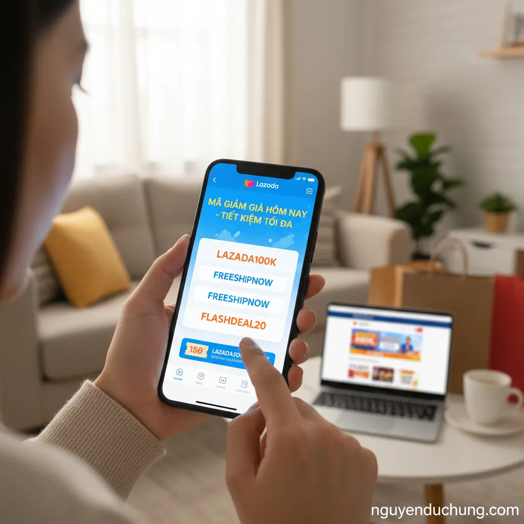 Điện thoại săn sale Lazada màn hình sáng trưng bày mã